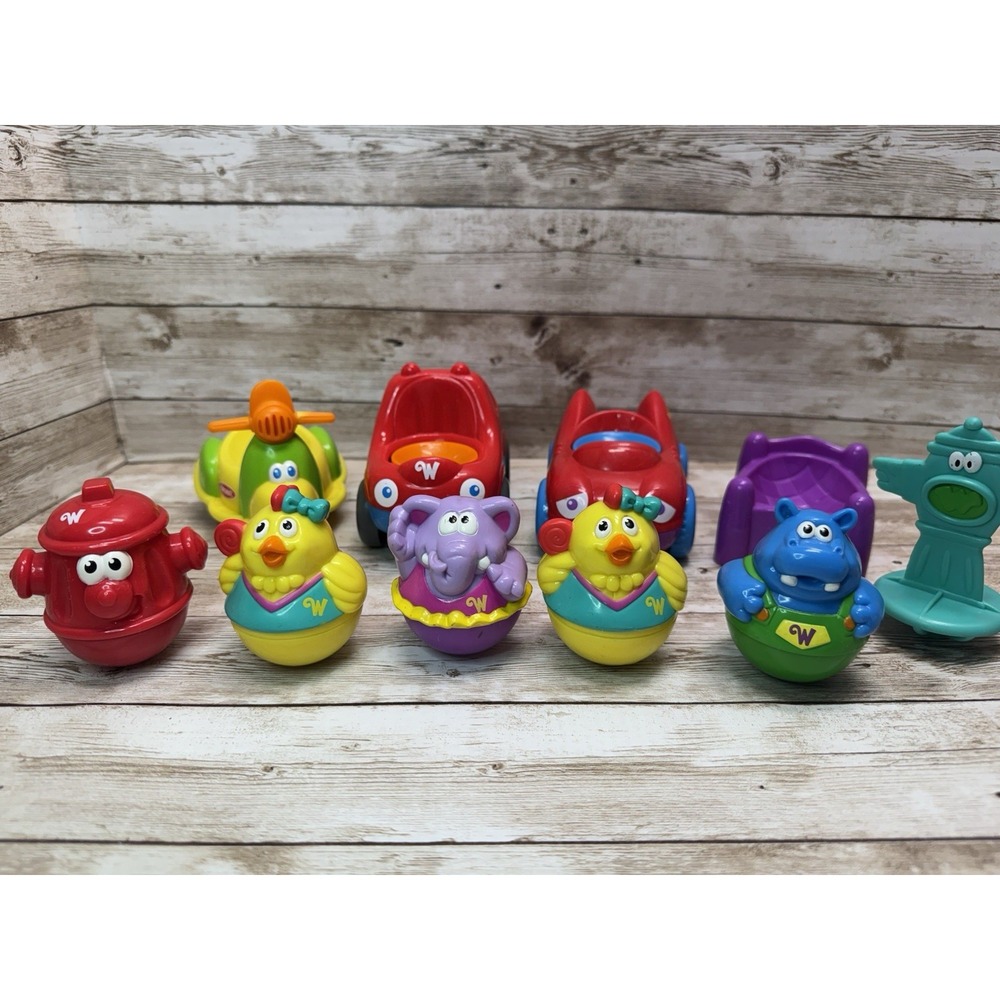 Vtg Playskool Weebles Wobble 10 Pc Figures Animals Vehicle Cars Tractor 2003